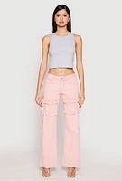 Womens VIP Acid Wash Cargo Pocket Jeans, Pink, Size 3-4