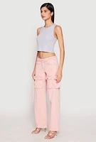 Womens VIP Acid Wash Cargo Pocket Jeans, Pink, Size 3-4