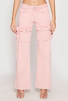 Womens VIP Acid Wash Cargo Pocket Jeans, Pink, Size 3-4