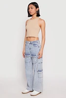 Womens VIP Acid Wash Cargo Pocket Jeans,