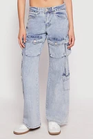 Womens VIP Acid Wash Cargo Pocket Jeans,