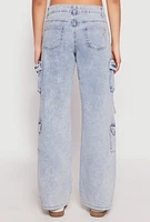 Womens VIP Acid Wash Cargo Pocket Jeans,