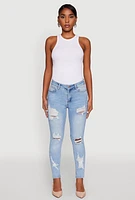 Womens WAX Ripped Rolled Cuff Skinny Jeans, Blue,
