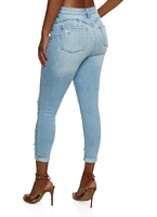 Womens WAX Ripped Rolled Cuff Skinny Jeans, Blue,