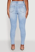 Womens WAX Ripped Rolled Cuff Skinny Jeans, Blue,