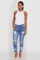 Womens WAX Ripped Rolled Cuff Skinny Jeans, Blue,
