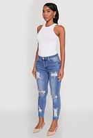 Womens WAX Ripped Rolled Cuff Skinny Jeans, Blue,