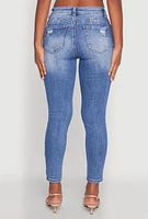 Womens WAX Ripped Rolled Cuff Skinny Jeans, Blue,