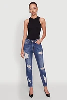 Womens WAX Ripped Rolled Cuff Skinny Jeans, Blue,