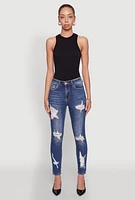 Womens WAX Ripped Rolled Cuff Skinny Jeans, Blue,