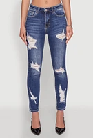 Womens WAX Ripped Rolled Cuff Skinny Jeans, Blue,