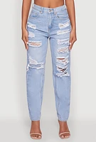 Womens WAX Slim Leg Striped Patch Distressed Denim Jeans, Blue, Size L