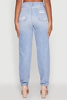 Womens WAX Slim Leg Striped Patch Distressed Denim Jeans, Blue, Size L
