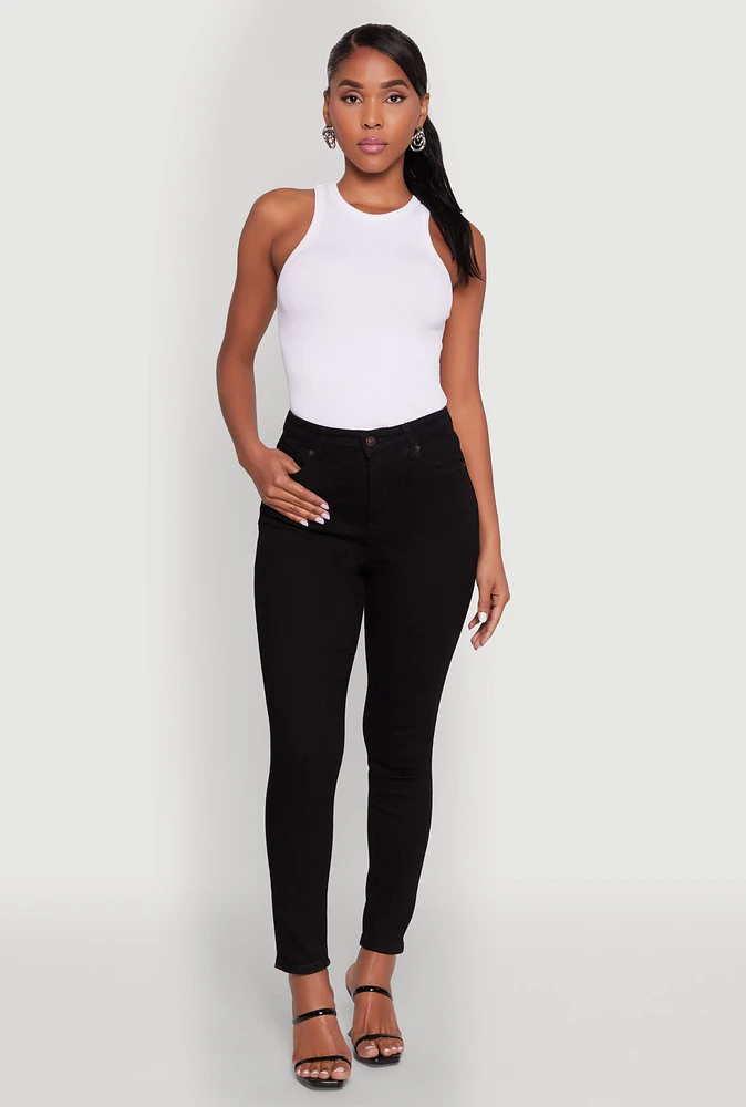 Womens WAX Basic High Waisted Skinny Jeans, Black,