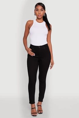 Womens WAX Basic High Waisted Skinny Jeans, Black,