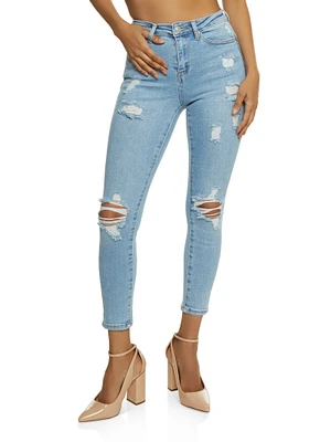 Womens WAX Distressed High Waist Skinny Jeans, Blue, Size 1