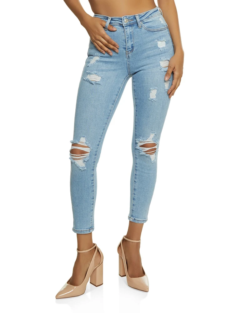 Womens WAX Distressed High Waist Skinny Jeans, Blue, Size 3