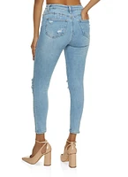 Womens WAX Distressed High Waist Skinny Jeans, Blue,