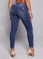 Womens WAX Distressed High Waist Skinny Jeans, Blue,