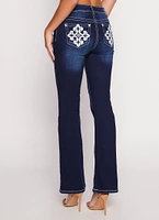 Womens WAX Rhinestone Pocket Detail Flare Jeans, Blue, Size 7