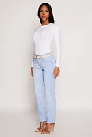 Womens WAX Frayed Detail Straight Leg Jeans, Blue,