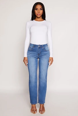 Womens WAX Frayed Detail Straight Leg Jeans, Blue, Size 5
