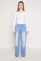 Womens WAX Whiskered 5 Pocket Straight Leg Jeans, Blue,
