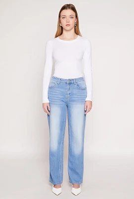 Womens WAX Whiskered 5 Pocket Straight Leg Jeans, Blue, Size 7