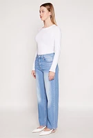 Womens WAX Whiskered 5 Pocket Straight Leg Jeans, Blue,