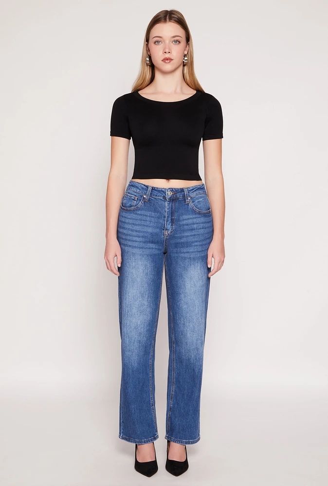 Womens WAX Whiskered 5 Pocket Straight Leg Jeans, Blue, Size 7