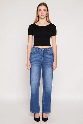 Womens WAX Whiskered 5 Pocket Straight Leg Jeans, Blue, Size 7