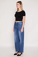 Womens WAX Whiskered 5 Pocket Straight Leg Jeans, Blue,
