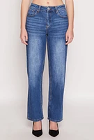 Womens WAX Whiskered 5 Pocket Straight Leg Jeans, Blue, Size 7