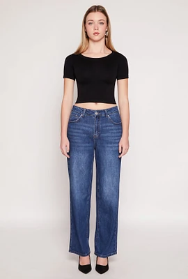 Womens WAX Whiskered 5 Pocket Straight Leg Jeans, Blue, Size 11