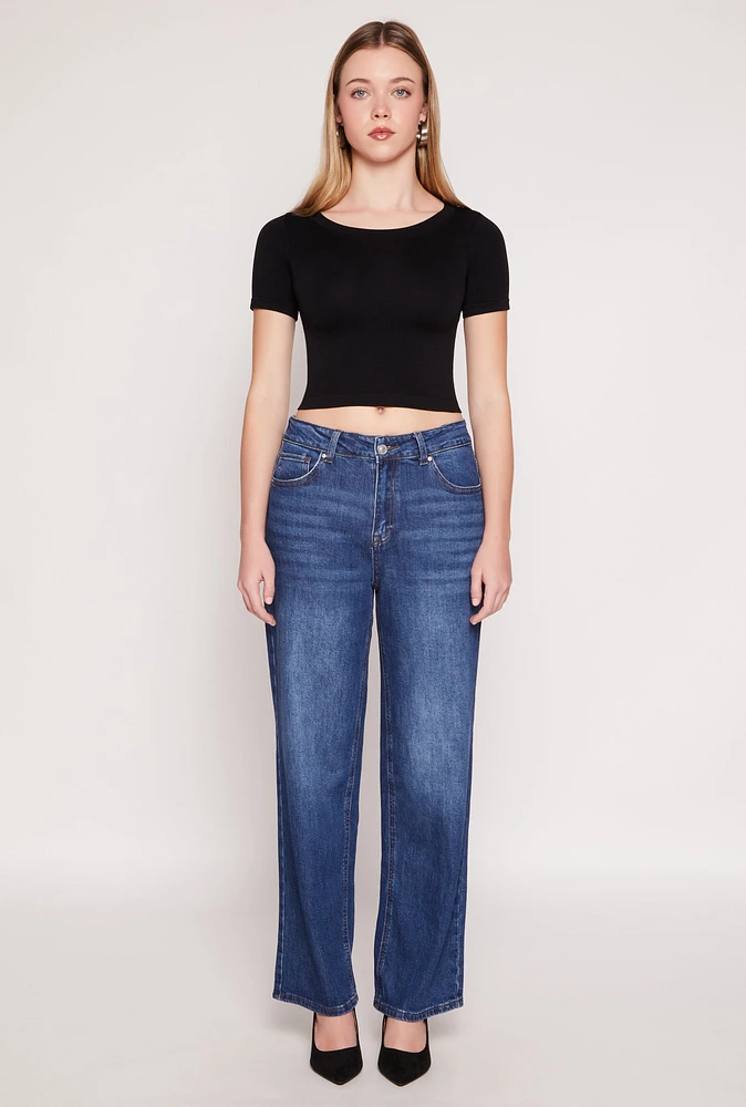 Womens WAX Whiskered 5 Pocket Straight Leg Jeans, Blue,