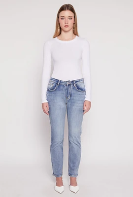 Womens WAX Straight Leg Whiskered Jeans, Blue,