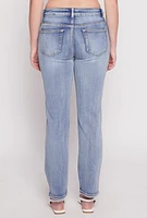 Womens WAX Straight Leg Whiskered Jeans, Blue,
