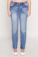 Womens WAX Straight Leg Whiskered Jeans, Blue,