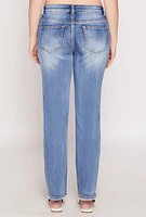 Womens WAX Straight Leg Whiskered Jeans, Blue,