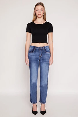 Womens WAX Straight Leg Whiskered Jeans, Blue, Size 13