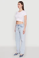 Womens WAX Acid Wash Straight Leg Jeans, Blue,