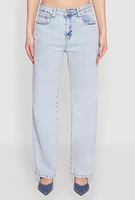 Womens WAX Acid Wash Straight Leg Jeans, Blue,