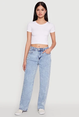 Womens WAX Acid Wash Straight Leg Jeans, Blue,