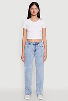 Womens WAX Acid Wash Straight Leg Jeans, Blue,