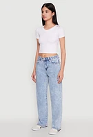 Womens WAX Acid Wash Straight Leg Jeans, Blue,