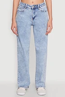Womens WAX Acid Wash Straight Leg Jeans, Blue,