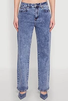 Womens WAX Acid Wash Straight Leg Jeans, Blue,