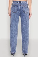 Womens WAX Acid Wash Straight Leg Jeans, Blue,