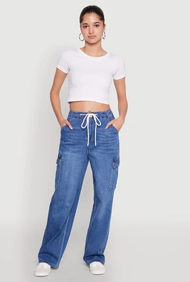 Womens WAX High Waisted Cargo Jeans, Blue, Size M