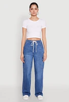 Womens WAX High Waisted Cargo Jeans, Blue,